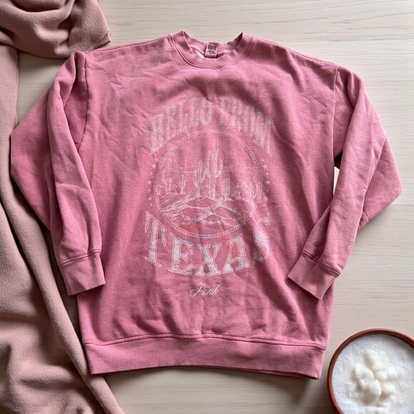 PINK Victoria's Secret Hello from Texas Oversized Sweatshirt Size Medium - Picture 1 of 8